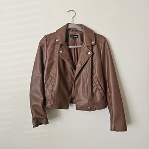 Lamarque Brown Faux Leather Moto Jacket - Women's
